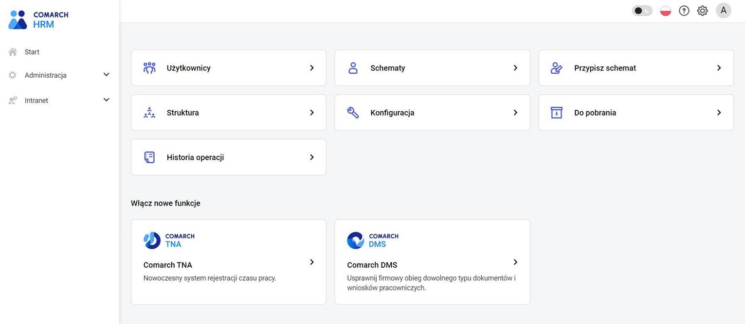 Comarch HRM dashboard