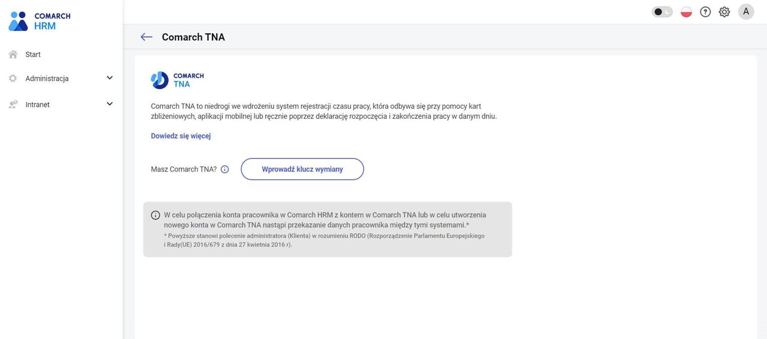 Comarch HRM połączenie konta z Comarch TNA
